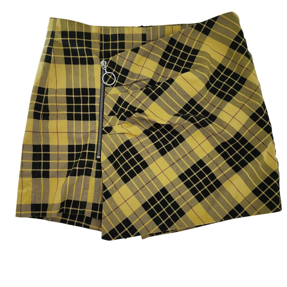 Zara Basic Yellow and Black Plaid Mini Skort Size Small